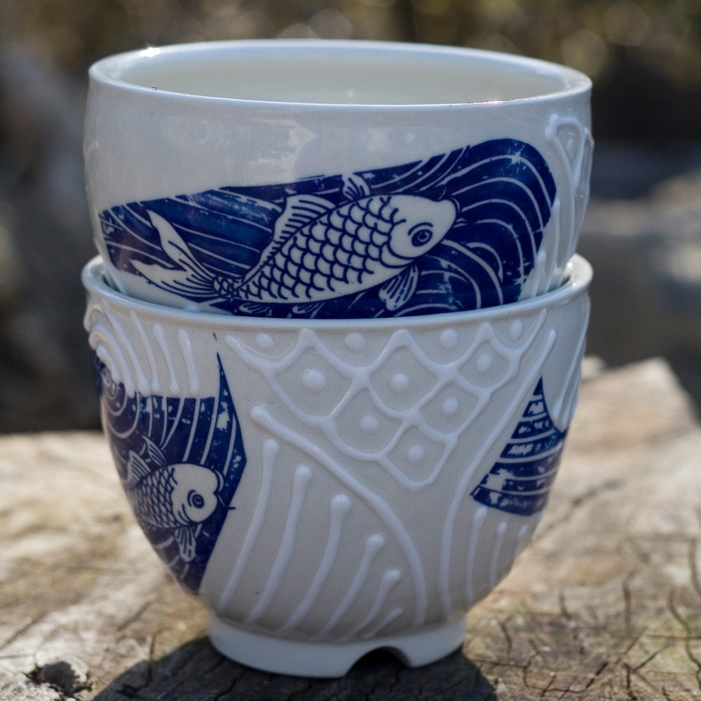 Fishy Fishy Blue and White Bowls by Bunny Safari
