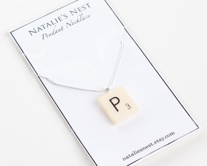 Letter P Initial Necklace made with Vintage Plastic Scrabble Tile // Very Last One