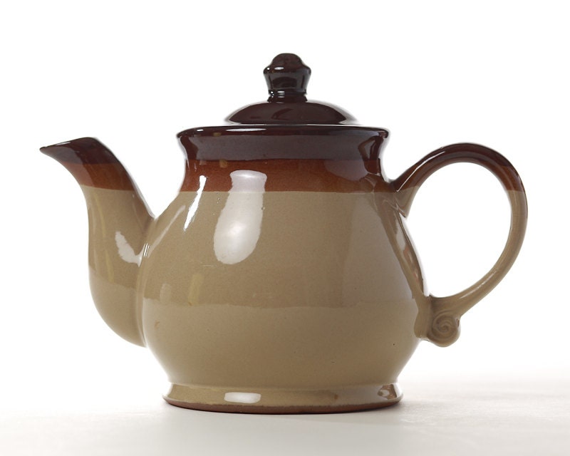 Vintage Boston Style Brown and Tan Stoneware Tea Pot Coffee Pot