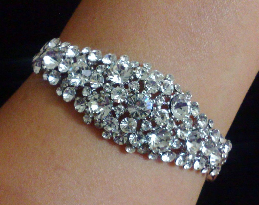 Art Deco Gatsby Weddings, Statement Necktie Bracelet, Crystal Cluster Bridal Jewelry, NECKTIE