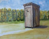 Acrylic Painting Of Outhouse Privy Toilet In A Field