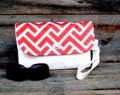 Eco Friendly Cute Clutch in Cloud9s Zigzags in Coral and Natural Canvas, Organic and Recycled Fabric