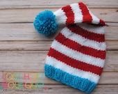 Stripe Pom Pom Hat - Aqua, Red, White - Ready To Ship