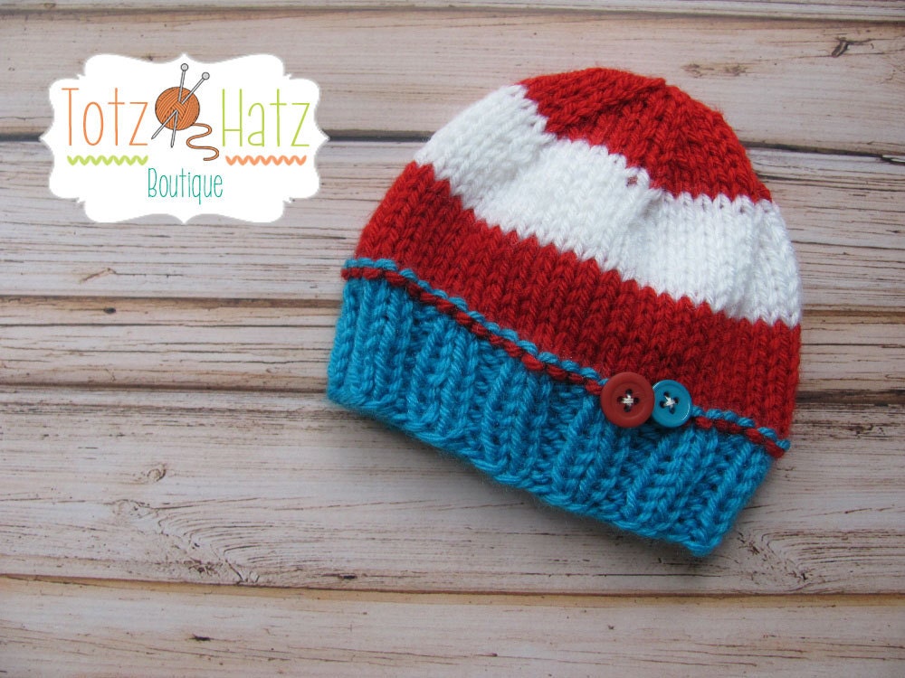 Stripe Beanie - Aqua, Red, White  - Ready To Ship