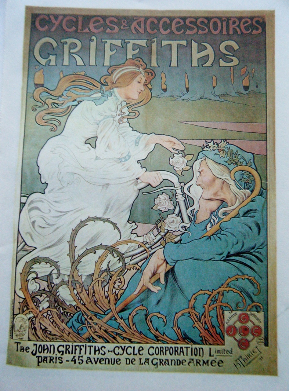 Vintage Bicycle Poster Griffiths Cycle and Accessoires French Poster Size Book Plate