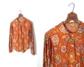 Vintage 60s Blouse / Peter Pan Collar / 1960s Blouse / Tuscan Sun / Medium M