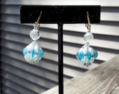 Summer Sale Vintage Blue and White Beaded Dangle Earrings CLIP ON