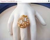 On Sale Vintage Adjustable Gold Toned Ring with Rhinestones