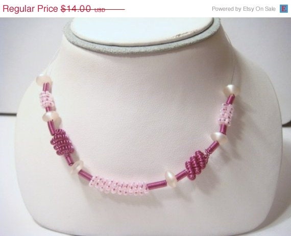 On Sale Pink Wire Wrapped Necklace 20 inch
