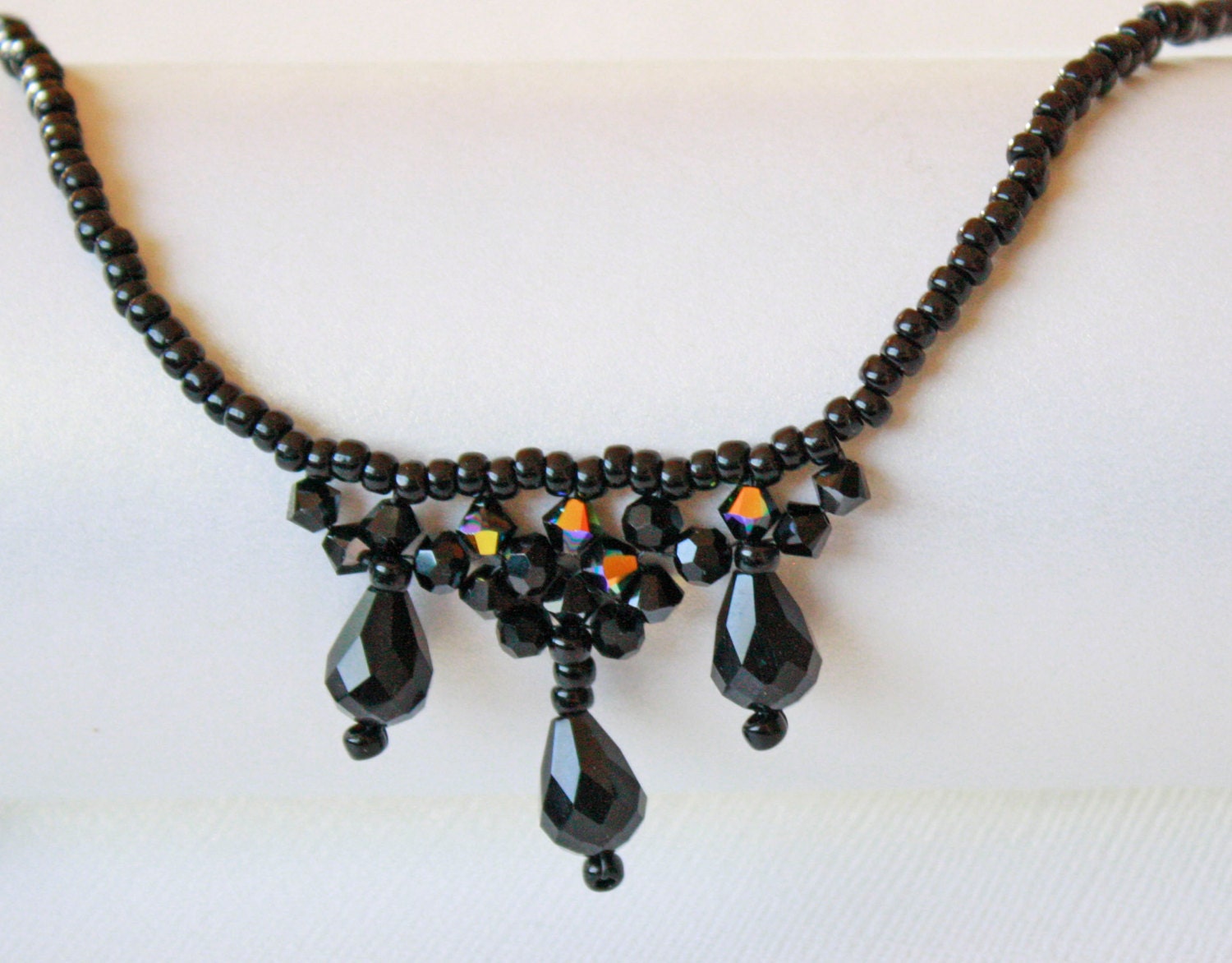 Downton Abbey Inspired Black Crystal Beaded Choker
