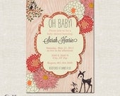 Woodland Baby Shower- Custom Baby Shower Invitation, Birthday Party Invitation