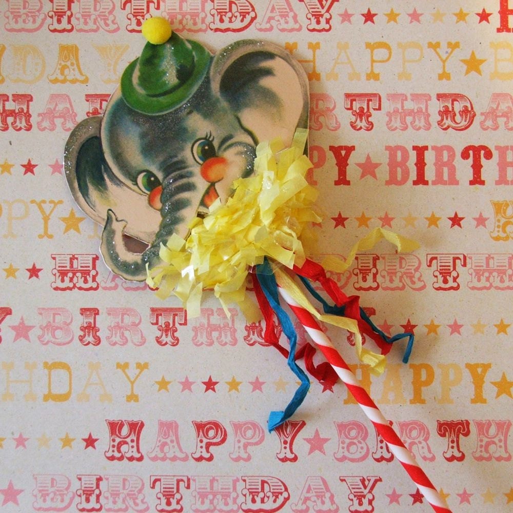 Retro-like Elephant Cake Topper/Wand/Decoration/Cupcake topper