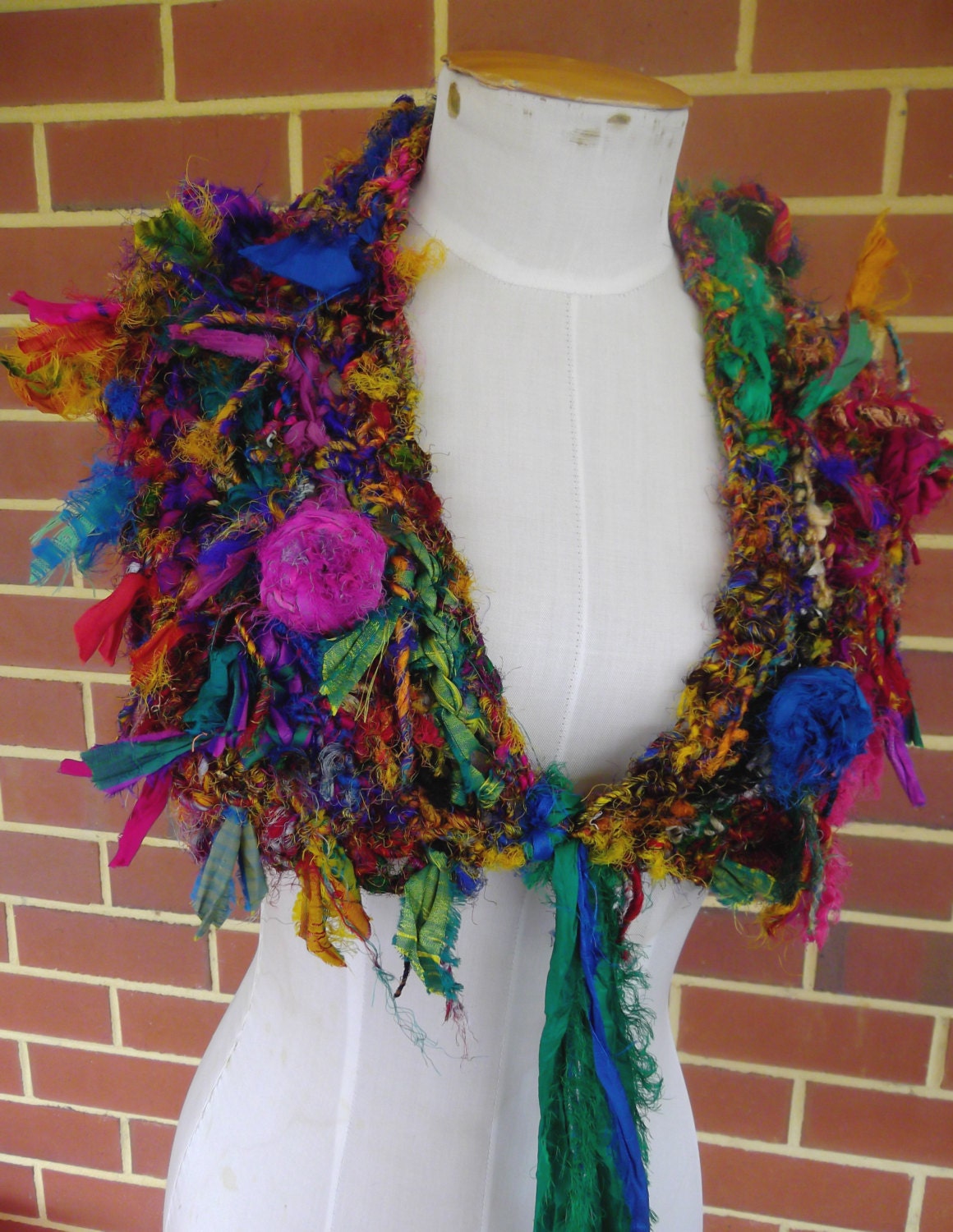 Earthy  Organic Recycled Sari Silk Flower Scarf Collar