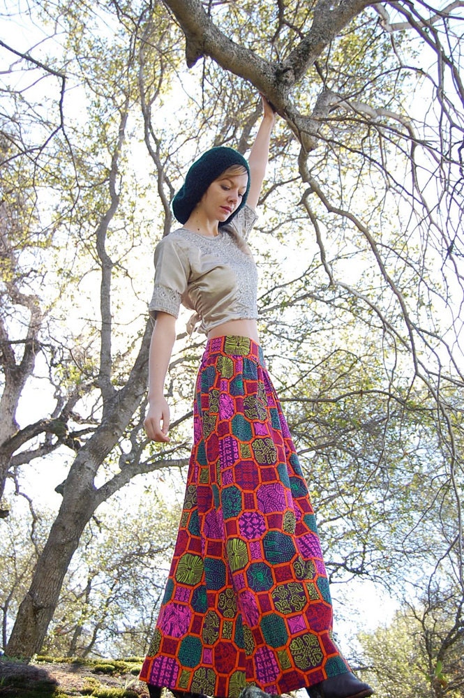 Psychedelic Skirt Vintage 60s Psychedelic Op Art High Waist Maxi Skirt (m l)