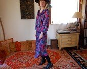 Diane Freis Dress Vintage 80s Diane Freis Floral Print Ruffle Drop Waist Boho Dress (m l)