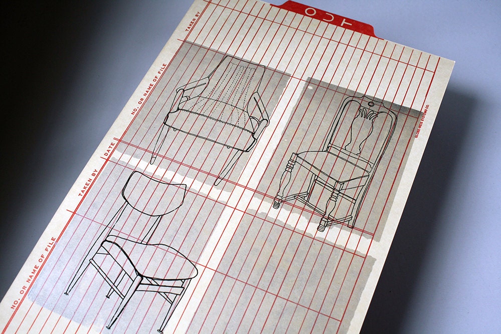 Goldilocks - midcentury modern chairs print on retro office paper: silver / red / manila (9-1/2 x 15-3/4")