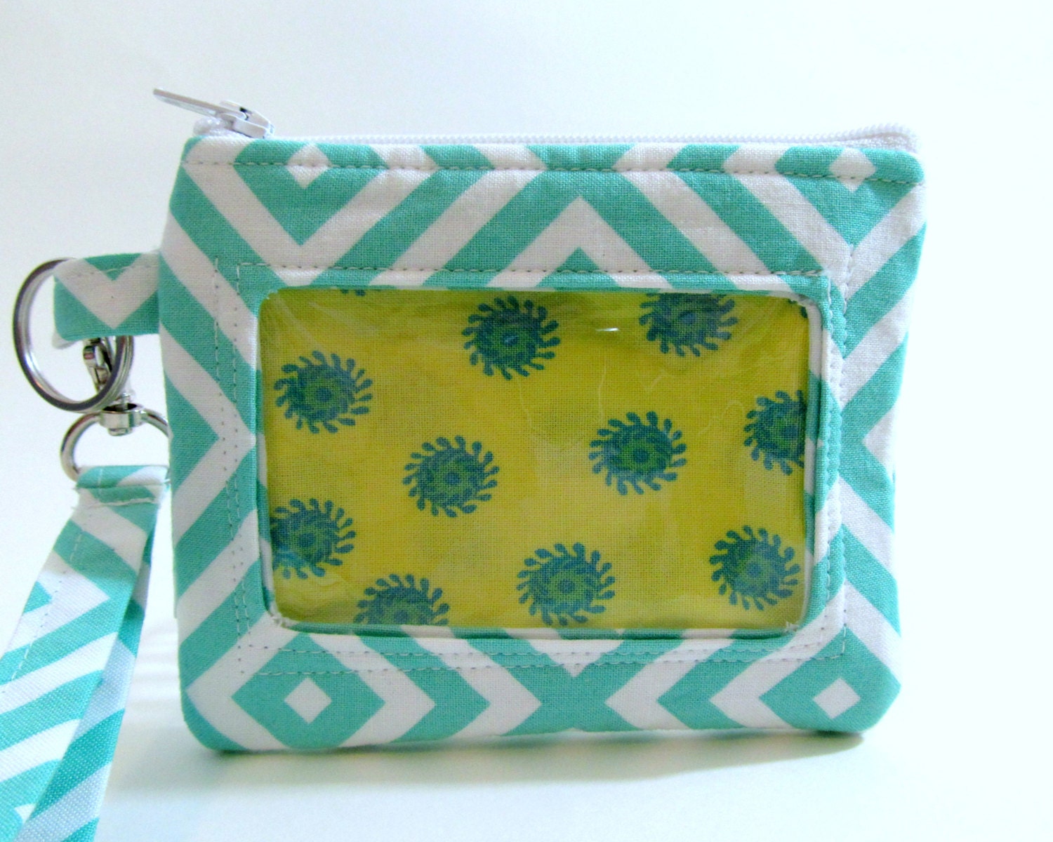 ID Card Holder/Zipper Pouch Wallet in Turquoise Geometric