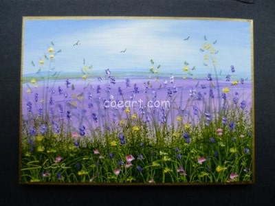 ACEO Original Miniature Oil Painting Lavender Fields