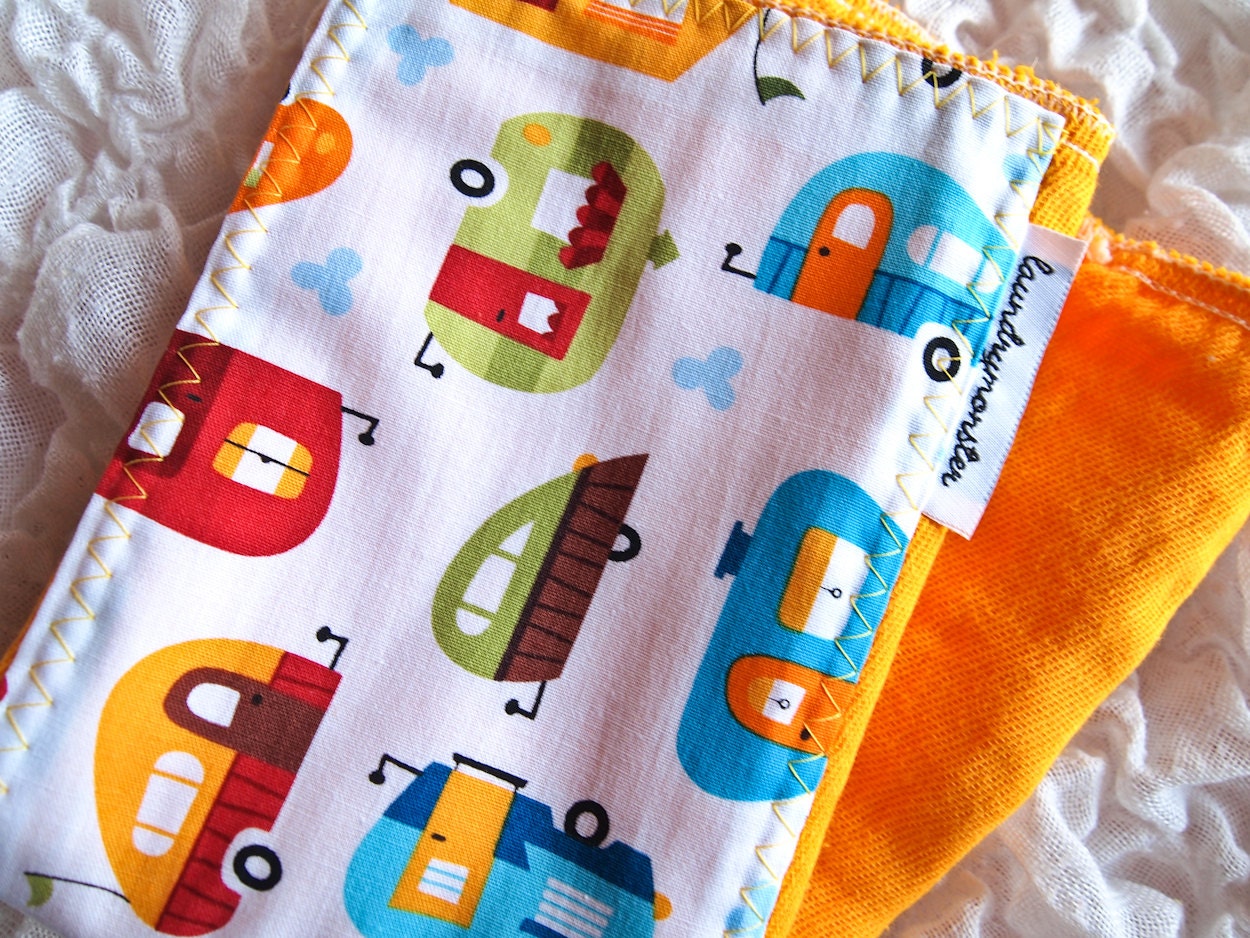 Baby burp cloth - campers and trailers hand dyed tangerine orange burp cloth