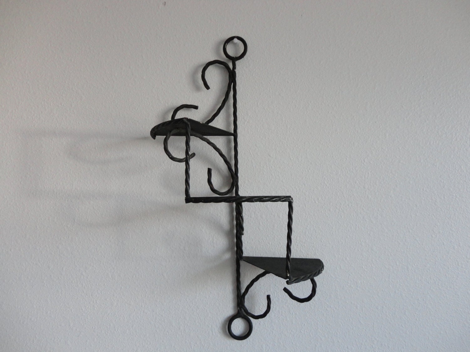 VINTAGE wrought iron spiral STAIRCASE SHELF (wall hanging // for plants or treasures)