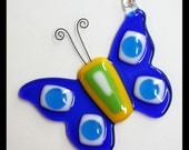 Glassworks Northwest - Brilliant Blue Butterfly Suncatcher - Fused Glass Suncatcher
