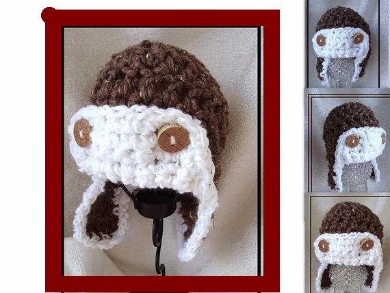hat Pattern, crochet - Aviator Hat,  Num. 525,  newborn to adult, clothing, accessories