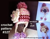 Crochet Pattern Hat, hat crochet pattern, crochet hat,  num 327 Ear flap hat,  newborn to adult, ok to sell your finished items.