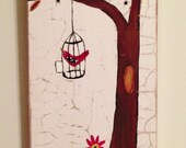 Bunny Rabbits and Birds Modern Folk Painting