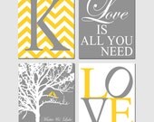 Family Love - Set of Four 8x10 Prints - Chevron Monogram, Lovebird Wedding Tree, Love Is All You Need, Love - GREAT WEDDING GIFT