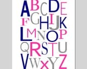 Modern Alphabet - 8x10 Print - Kids Wall Art for Nursery, Bedroom, Playroom - Choose Your Colors - Shown in Hot Pink, Navy Blue, Gray