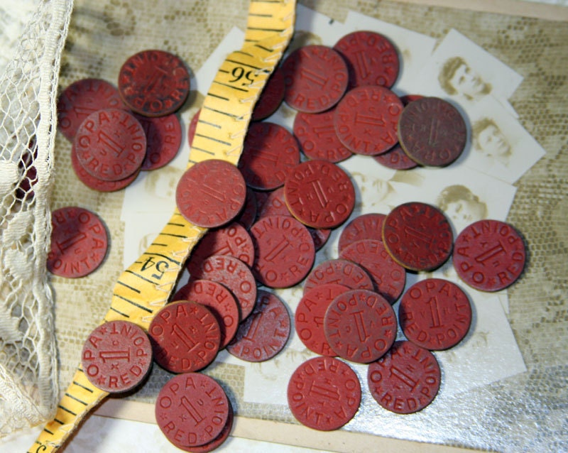 Opa Red Ration Tokens from WWII -Collage Mixed Media Altered Art Supply