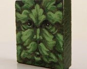 Green Man original painting on Scrabble Tile