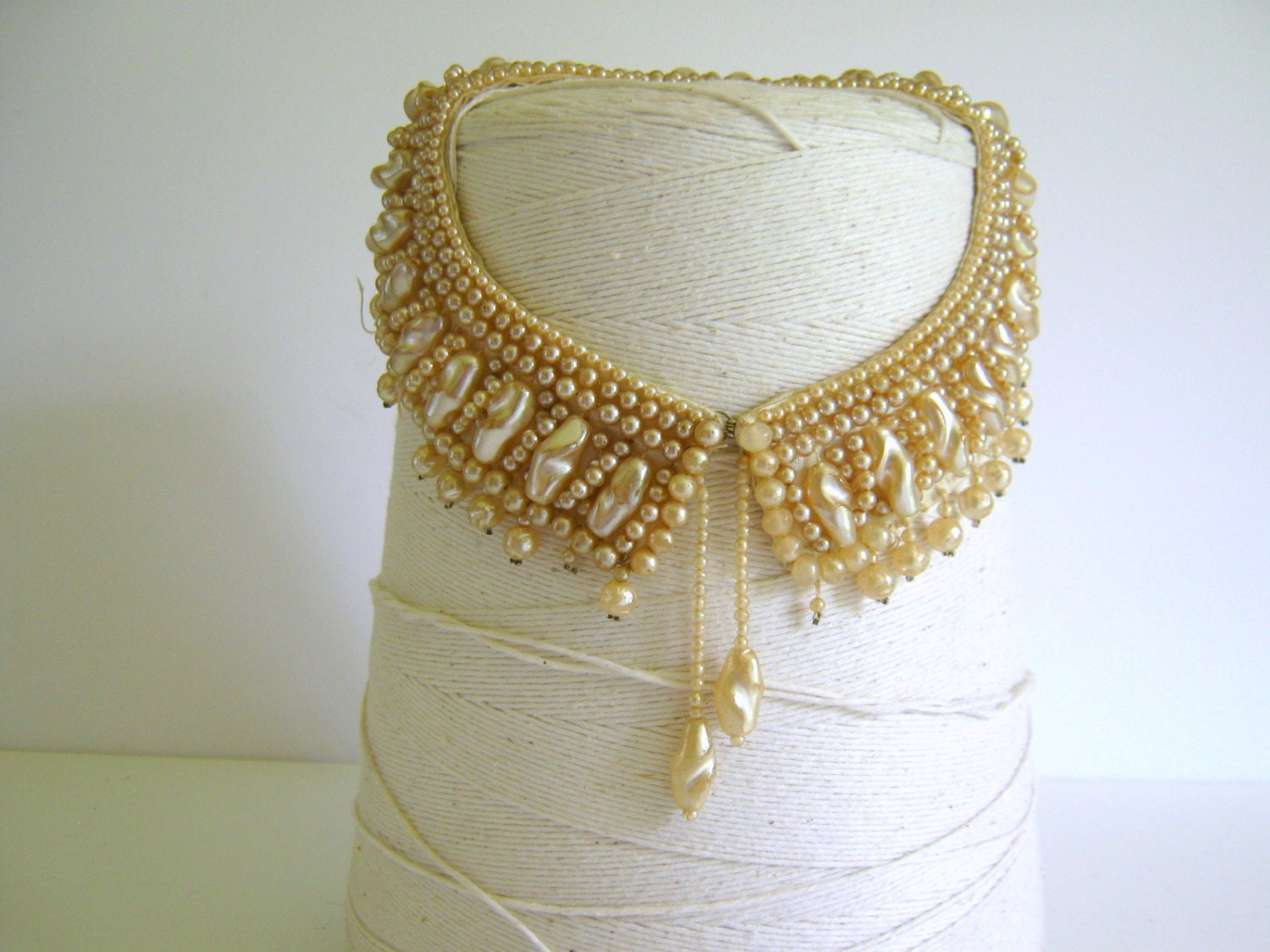 Vintage Faux Pearl Beaded Collar, The Great Gatsby, Made in Japan, Top Hit Fashion