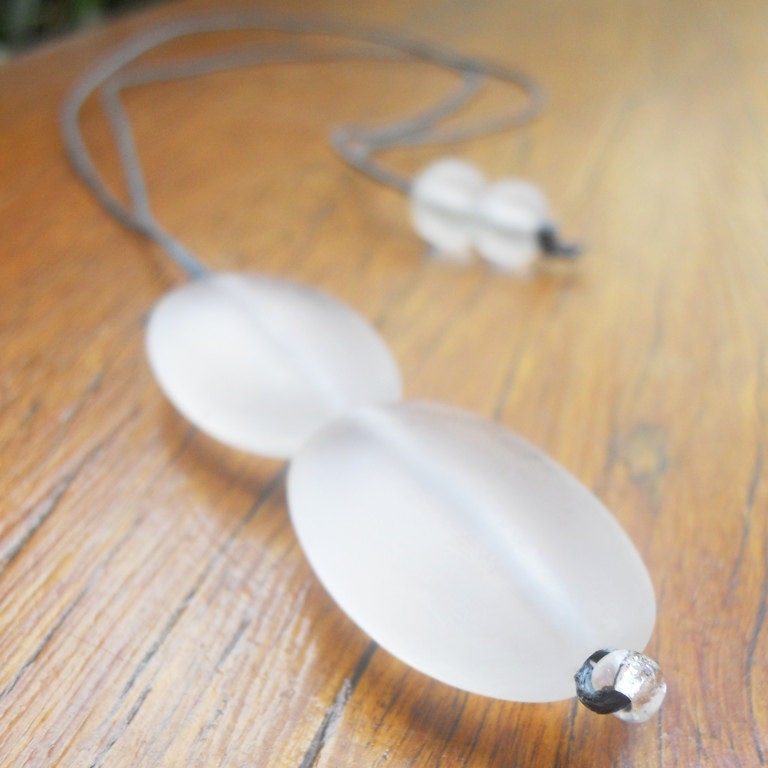 Resin bead necklace juicy coconut ice double drop ovals on cotton cord