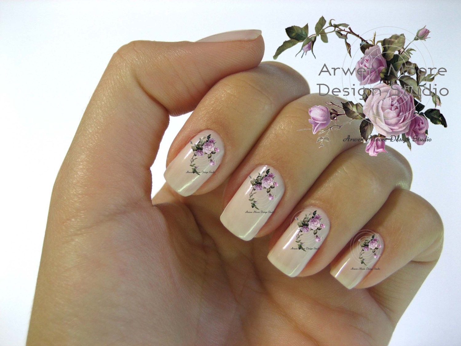 Shabby Very Chic Colorful Laverder Vintage Rose Floral Spray Nail Art Waterslide Miniature Water Decals - fw-045
