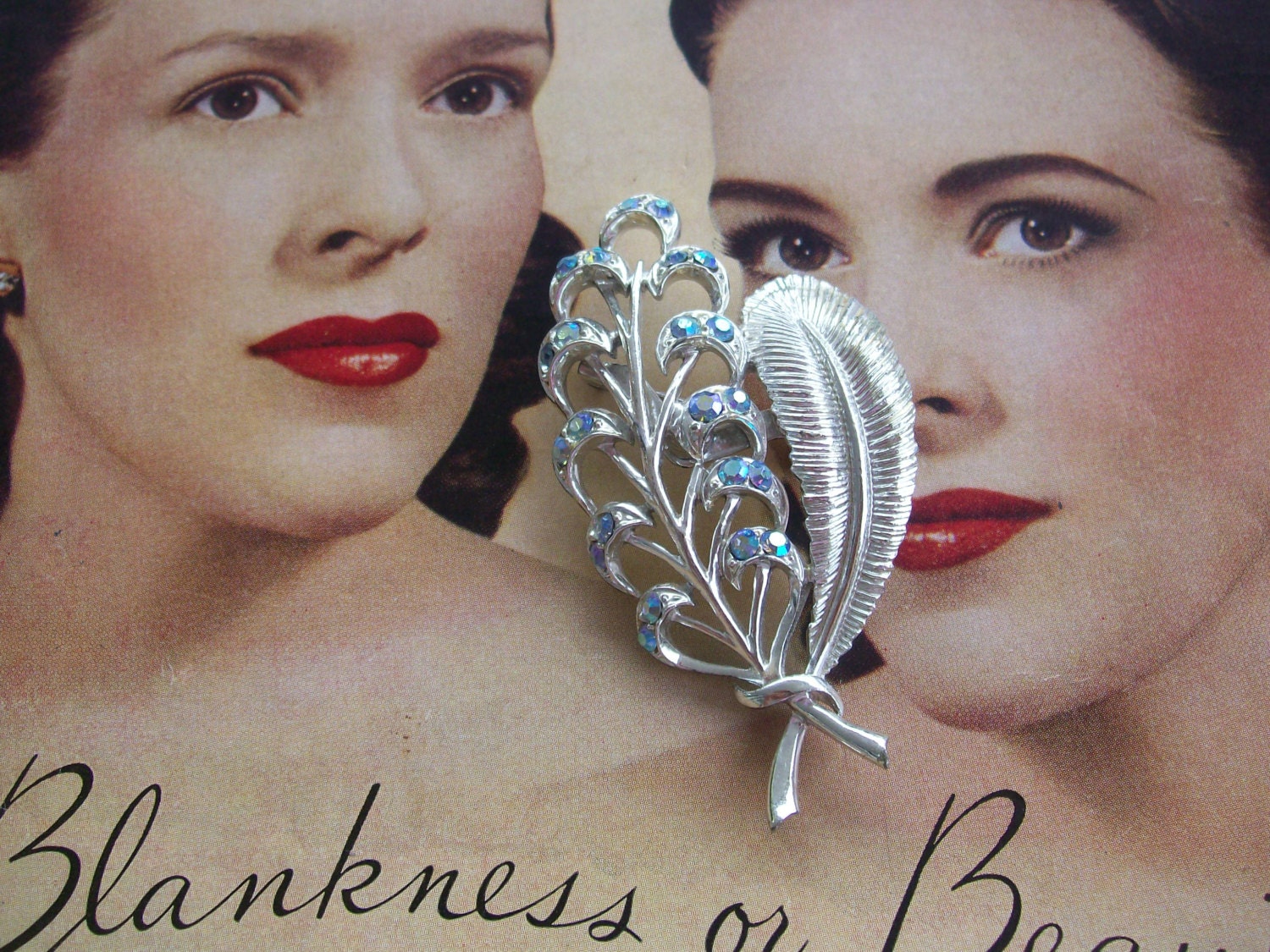 Vintage Silver Tone Blue AB Aurora Borealis Rhinestone Flower Cluster Brooch Wedding Bridal