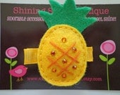 Felt Hair Clips - Hair Accessories - Golden Yellow And Orange 'Puffy' Pineapple Fruit Felt Hair Clippie For Girls