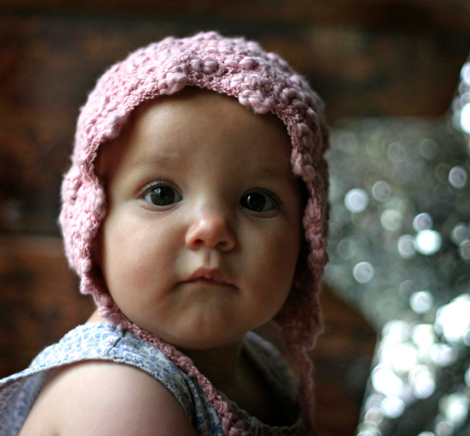 Sweetie Pie Bonnet - Hand Knit Vintage Style Baby Hat - Organic Dusty Pink