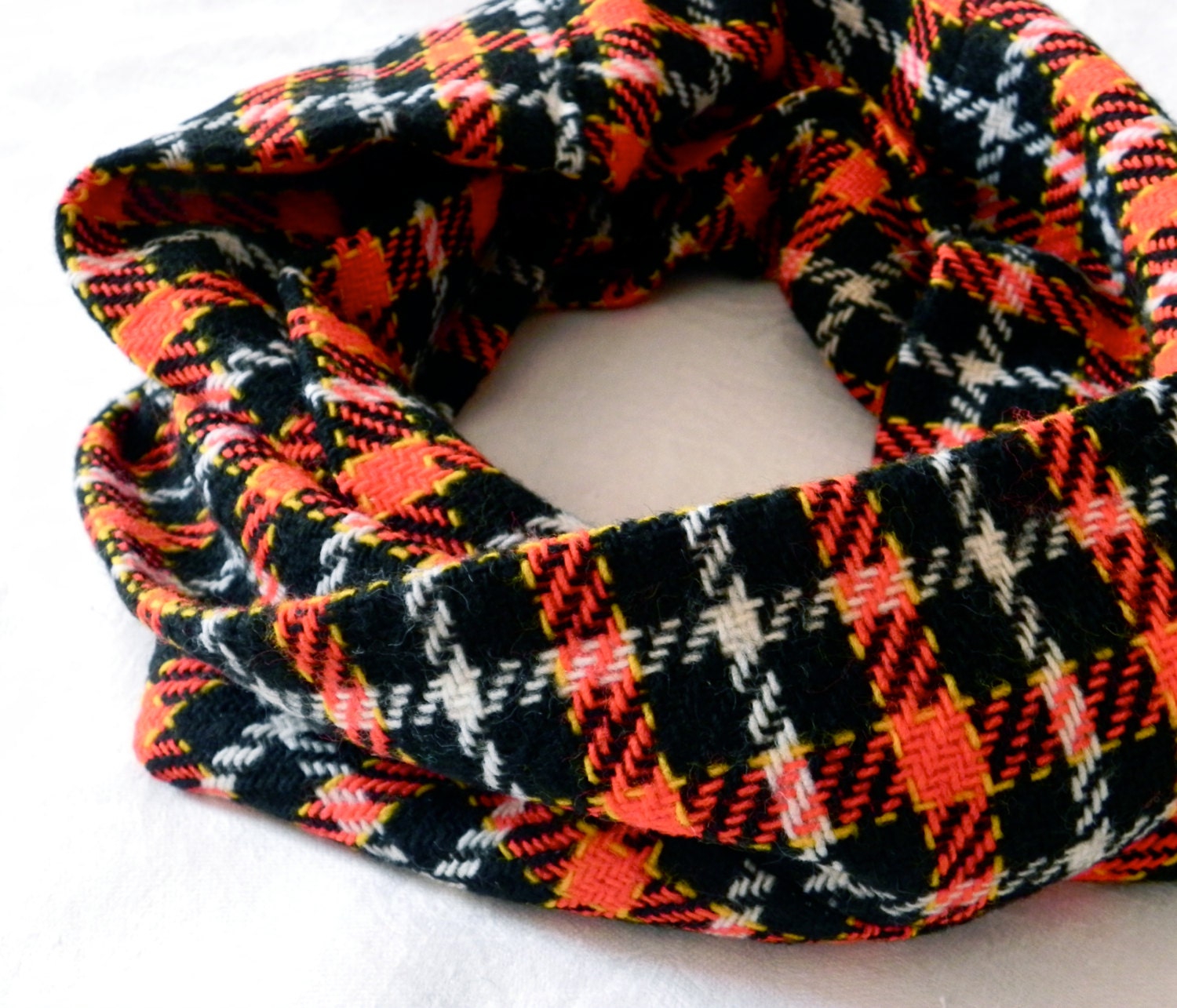 Woven Wool Infinity Scarf Red and Black Plaid