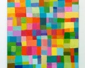 Abstract Painting / ORIGINAL PAINTING/ Geometric shapes/ Colored squares / blue red yellow green pink orange Colors/Home Decor/ Mosaic