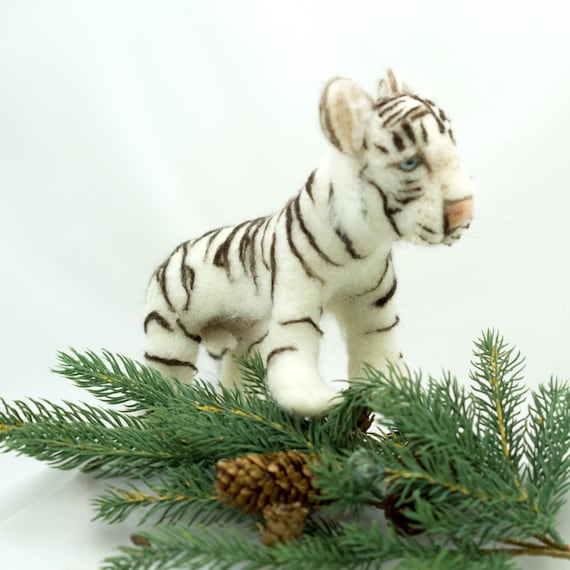 Needle Felted Animal White Tiger Wool Sculpture
