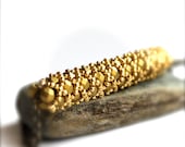 Olive Gold Glass Brass Beaded Woven Tube - BeadWoven Necklace -Cimbicid Jewellery