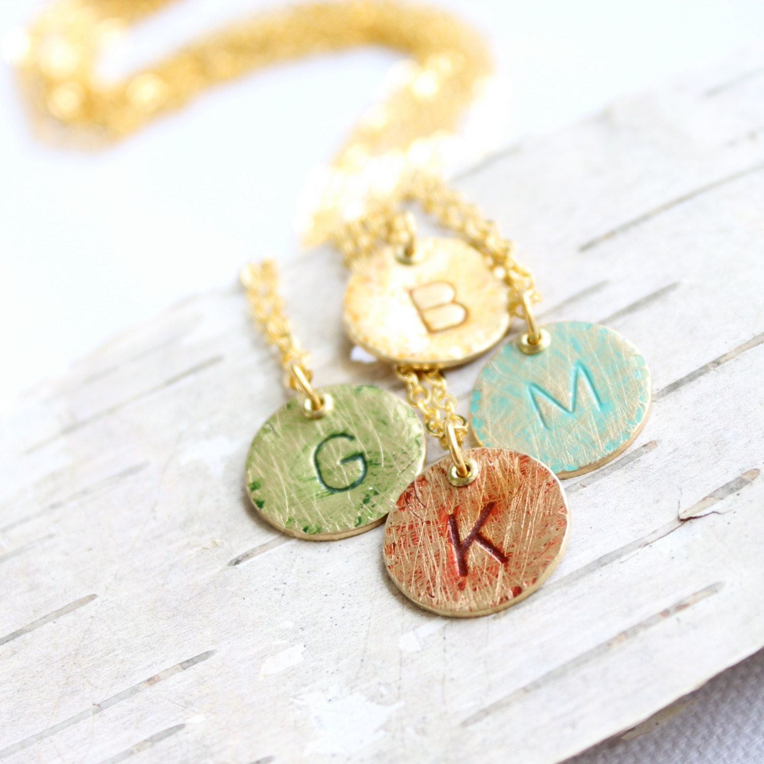 Custom Monogram Letter Charm - Patina Necklace - Initial Personalized Handmade Jewellery - Spring Fashion