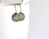 Navy Blue Patina Earrings Textured Waves Round Disk Circle Small Short Minimalist Dangle Jewellery