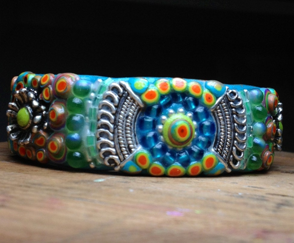Bohemian Chic Hippie Cuff Bracelet - Polymer Clay Beaded