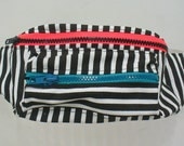LAST ONE   Black and White Stripe Fanny Pack with Neon Zippers