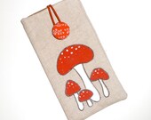 Red Mushrooms iPhone 5, 4 case  iPod cover hand made and hand painted, gift under 30 fashion