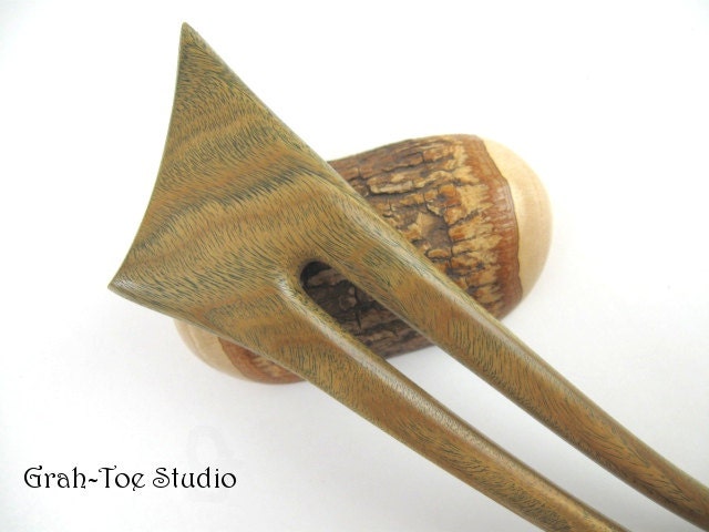 Hair Fork Lignum Vitae Wood  Hair Art Grahtoe Handmade 2 Prong Mini