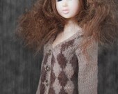 jiajiadoll camel coffee diamond check Cardigan fits fits Blythe or Momoko