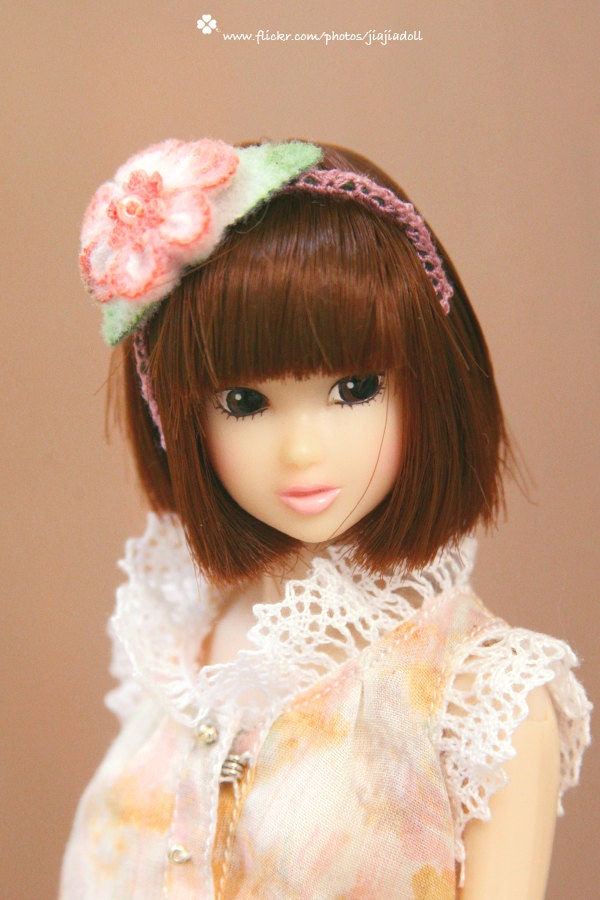 Jiajiadoll- white orange flowers and green leaves head hoop head band fits momoko and Misaki and OB and unoa light